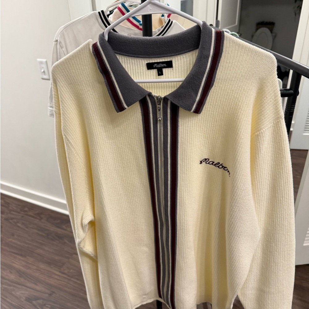 Malbon Men's Cream Zip-Up